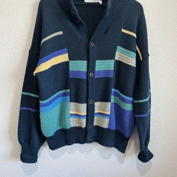 VTG Carina Nucci Womens Cardigan Alpaca Wool Patchwork Grandpa Oversized Knit - Picture 3 of 7